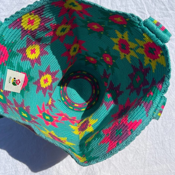 NEW Turquoise Star Flower Woven Beach Shoulder Bag - Picture 7 of 10